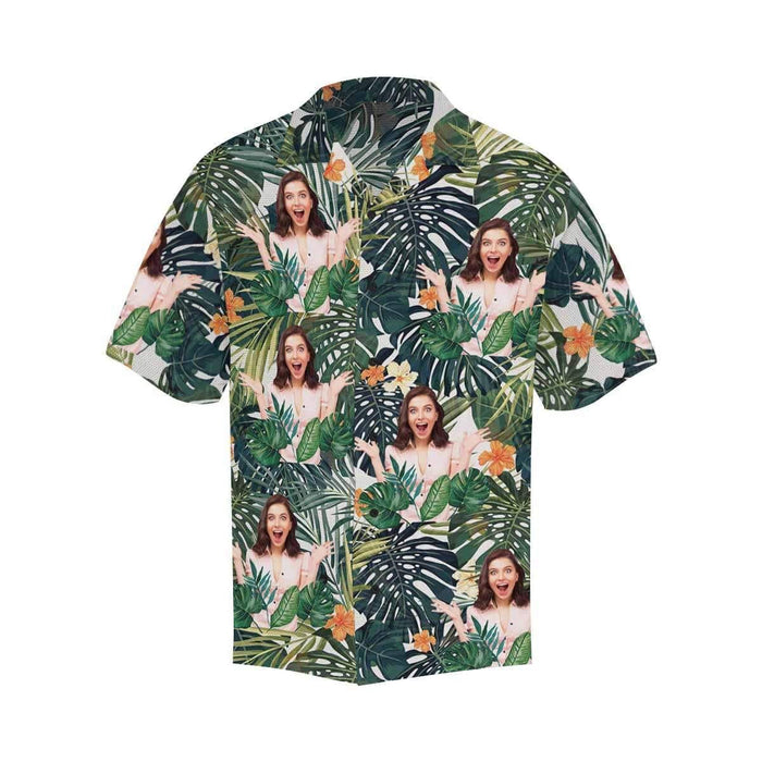 Custom Face Green Leaves Cute Plants Men's All Over Print Hawaiian Shirt