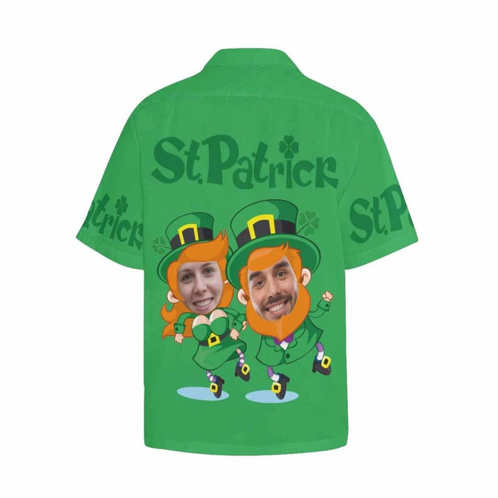 Custom Face Happy St. Patrick's Day Men's All Over Print Hawaiian Shirt With Chest Pocket