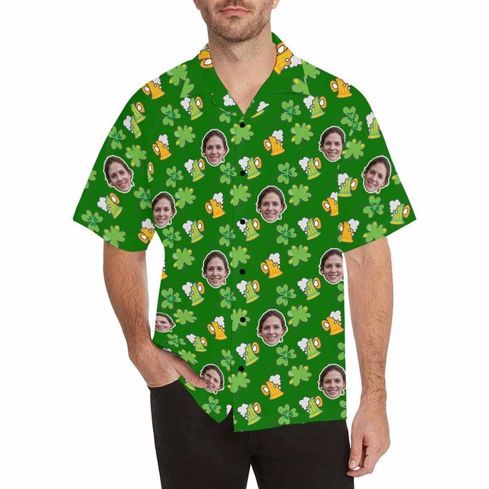 Custom Face Green Hats Men's All Over Print Hawaiian Shirt