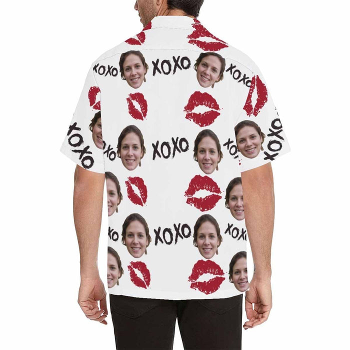 Custom Face XoXo Red Lips Men's All Over Print Hawaiian Shirt