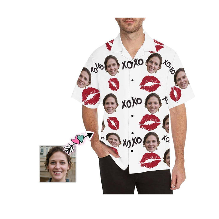 Custom Face XoXo Red Lips Men's All Over Print Hawaiian Shirt