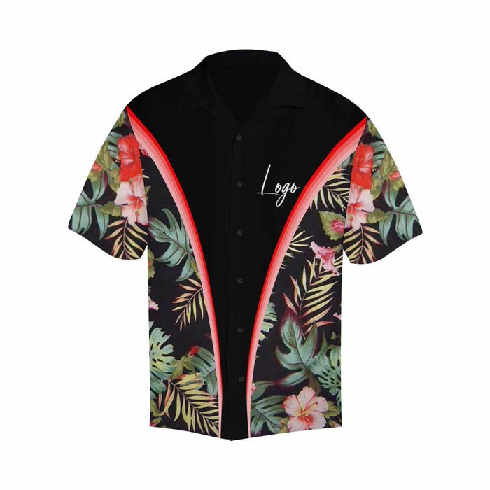 Custom Logo Pink Flower Leaves Printing Men's All Over Print Hawaiian Shirt