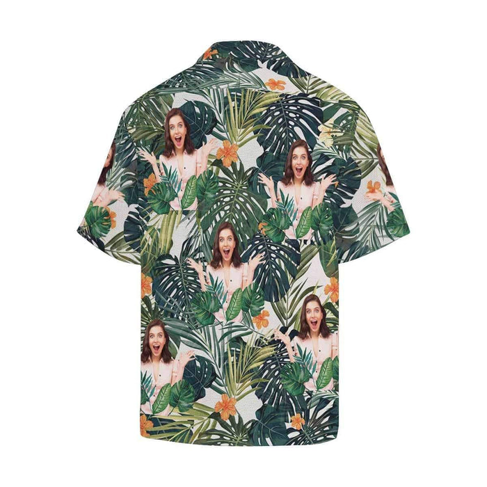 Custom Face Green Leaves Cute Plants Men's All Over Print Hawaiian Shirt