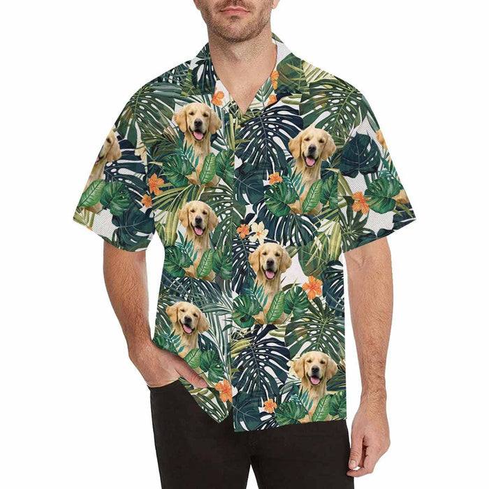 Custom Face Green Leaves Cute Plants Men's All Over Print Hawaiian Shirt