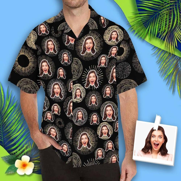 Custom Face Black Style Men's All Over Print Hawaiian Shirt