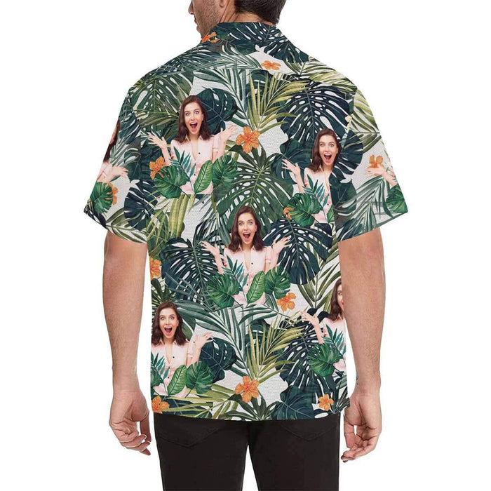 Custom Face Green Leaves Cute Plants Men's All Over Print Hawaiian Shirt