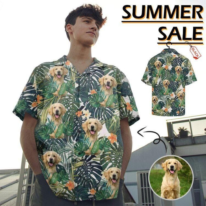 Custom Face Green Leaves Cute Plants Men's All Over Print Hawaiian Shirt