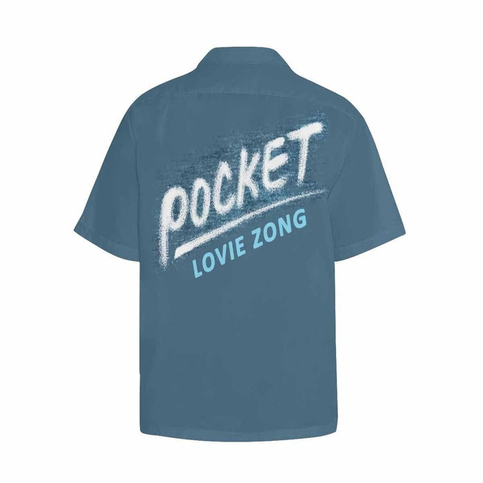 Custom Face&Name Blue Pocket Men's All Over Print Hawaiian Shirt With Chest Pocket