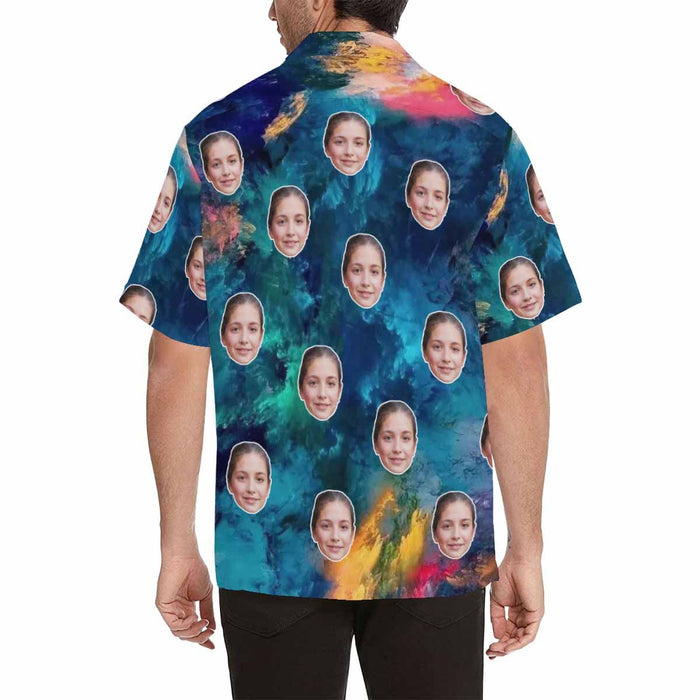 Custom Wife Face Colorful Painting Men's All Over Print Hawaiian Shirt