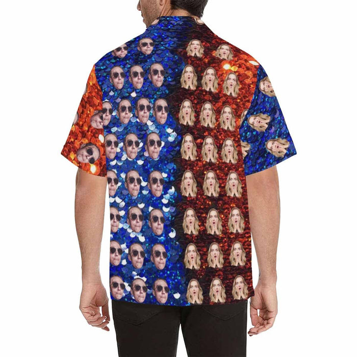 Custom Face Red&Blue Men's All Over Print Hawaiian Shirt