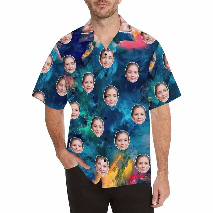 Custom Wife Face Colorful Painting Men's All Over Print Hawaiian Shirt
