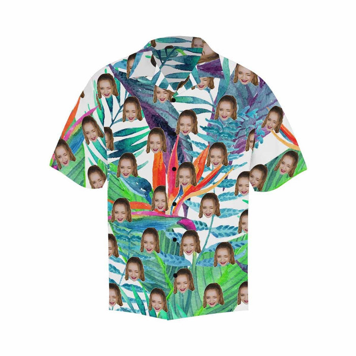 Custom Face Colorful Leaves Men's Hawaiian Shirt