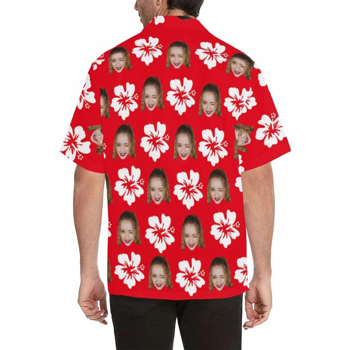 Custom Face Romantic Red Flowers Men's All Over Print Hawaiian Shirt