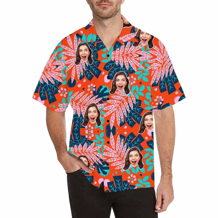 Custom Face Leaves Men's All Over Print Hawaiian Shirt T2
