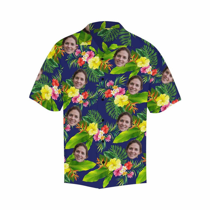 Custom Face Green Flowers Men's All Over Print Hawaiian Shirt