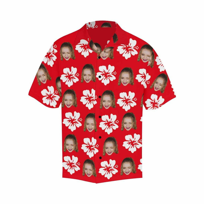 Custom Face Romantic Red Flowers Men's All Over Print Hawaiian Shirt