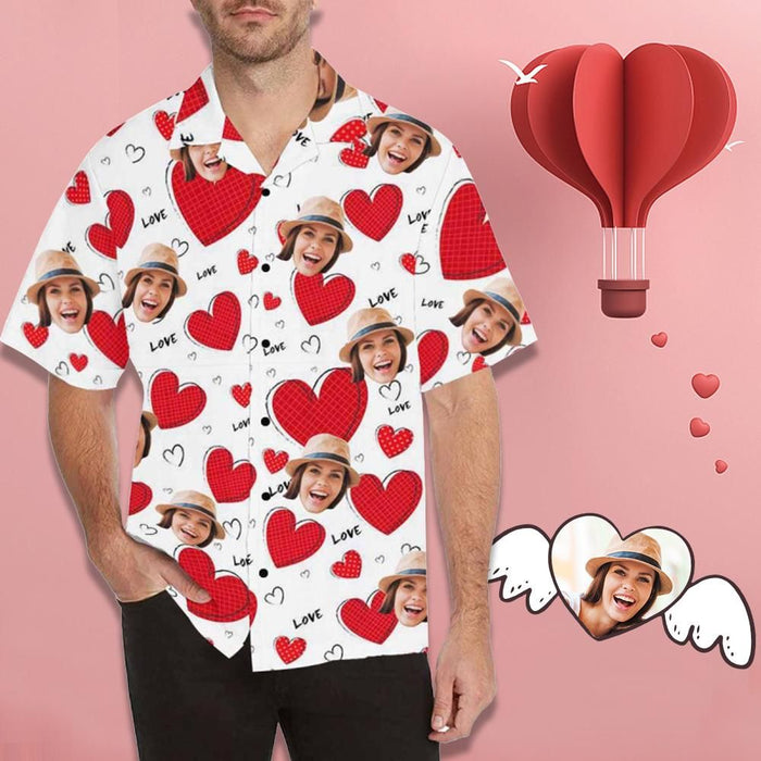Custom Face Cute Hearts Men's All Over Print Hawaiian Shirt