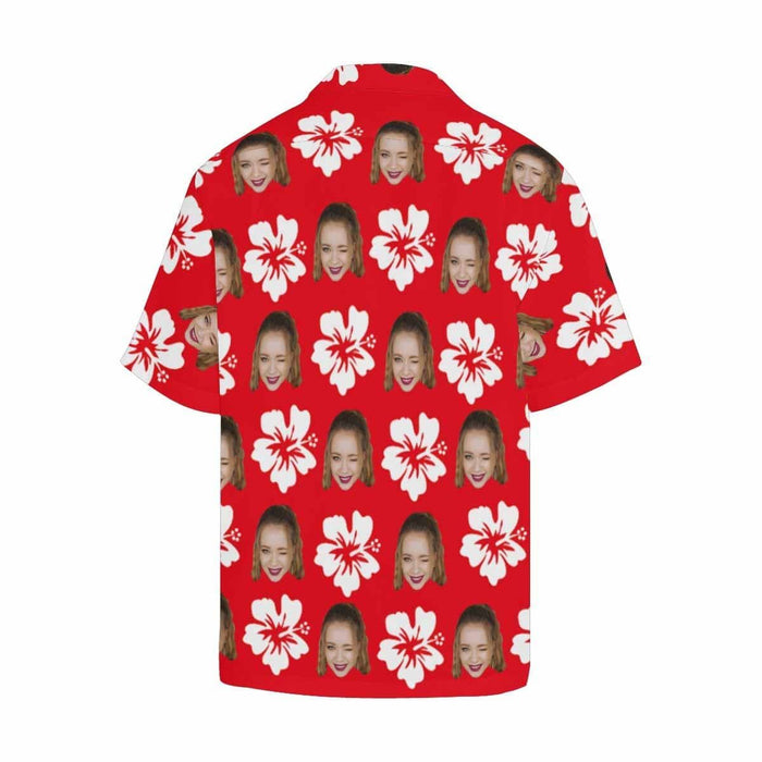 Custom Face Romantic Red Flowers Men's All Over Print Hawaiian Shirt