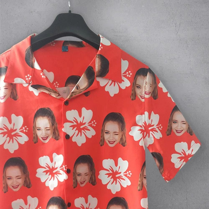 Custom Face Romantic Red Flowers Men's All Over Print Hawaiian Shirt