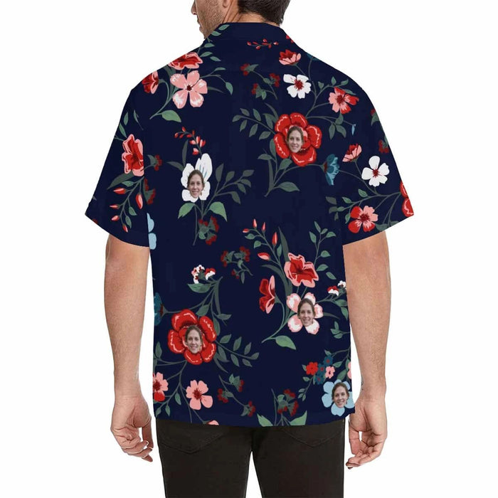 Custom Face Colorful Flowers Men's All Over Print Hawaiian Shirt