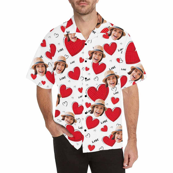 Custom Face Cute Hearts Men's All Over Print Hawaiian Shirt