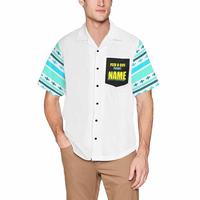 Custom Name Blue Patterns Men's All Over Print Hawaiian Shirt With Chest Pocket