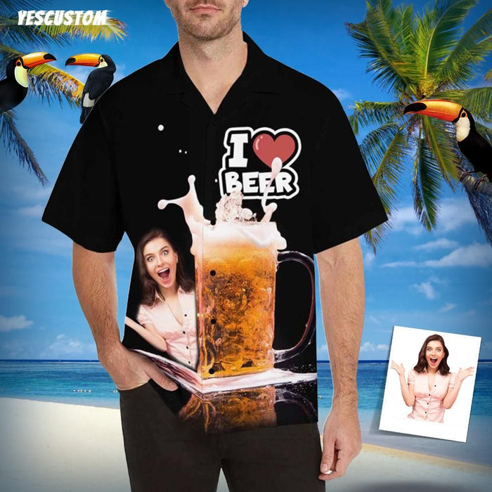 Custom Photo I Love Beer Men's All Over Print Hawaiian Shirt