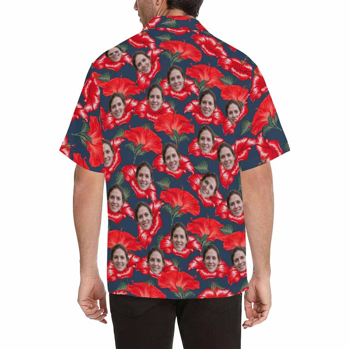 Custom Face Hibiscus Men's All Over Print Hawaiian Shirt