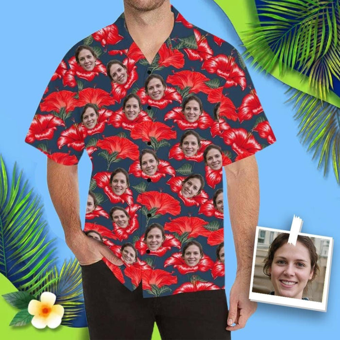 Custom Face Hibiscus Men's All Over Print Hawaiian Shirt