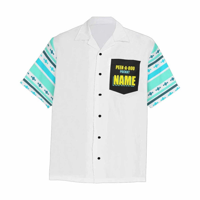 Custom Name Blue Patterns Men's All Over Print Hawaiian Shirt With Chest Pocket