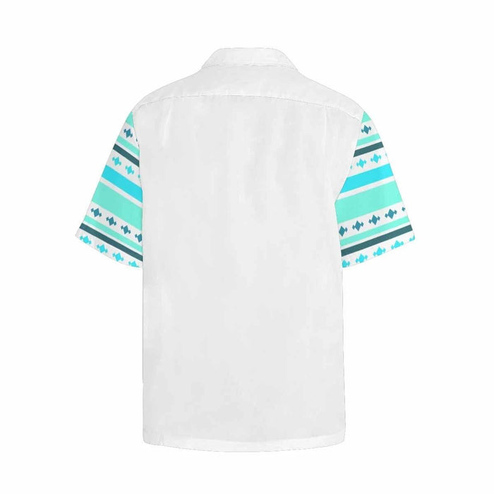 Custom Name Blue Patterns Men's All Over Print Hawaiian Shirt With Chest Pocket