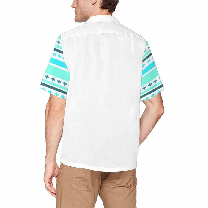 Custom Name Blue Patterns Men's All Over Print Hawaiian Shirt With Chest Pocket