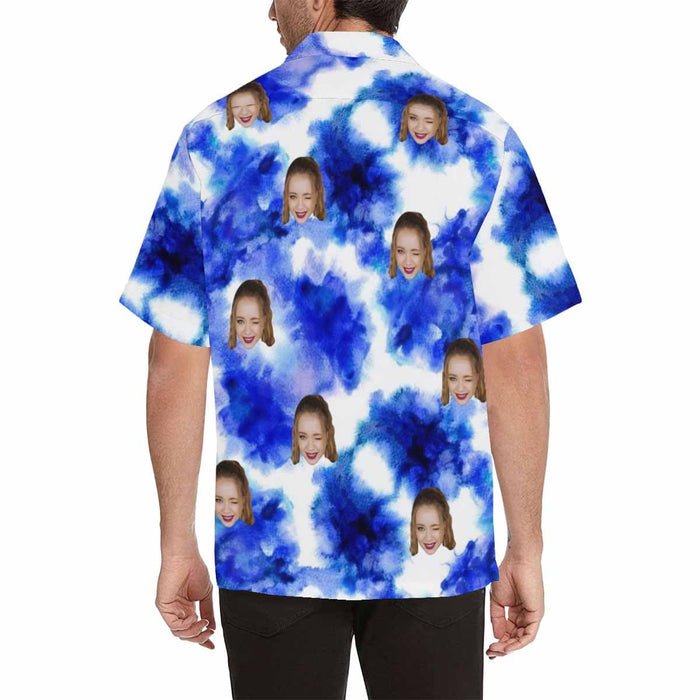 Custom Face Blue&White Style Men's All Over Print Hawaiian Shirt