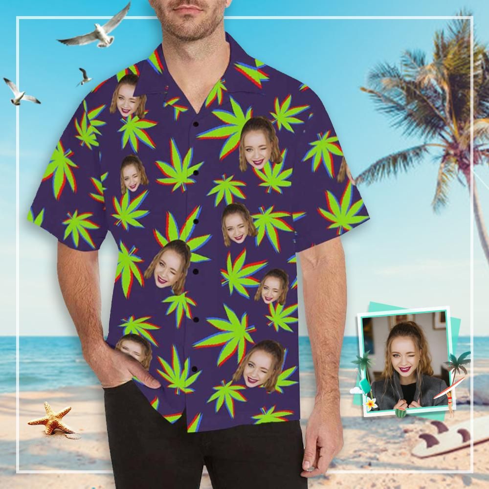 Custom Face Grass Men's All Over Print Hawaiian Shirt