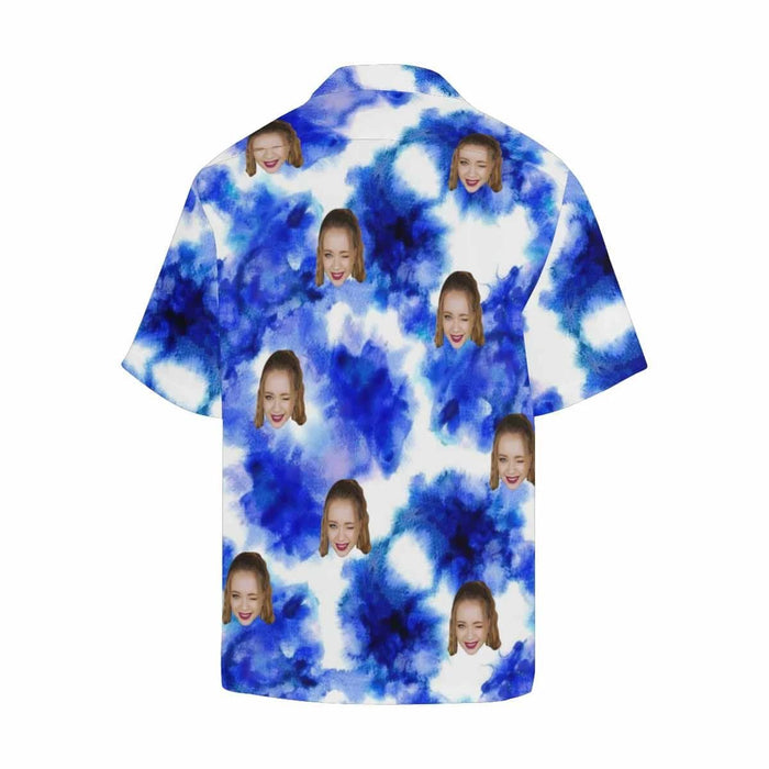 Custom Face Blue&White Style Men's All Over Print Hawaiian Shirt