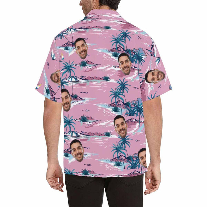 Custom Face Trees Pink Men's All Over Print Hawaiian Shirt