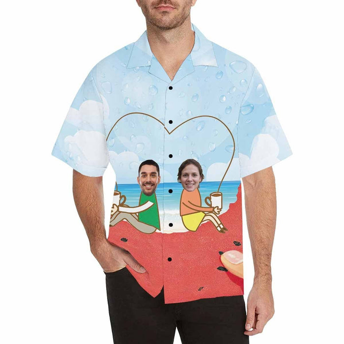 Custom Face Love Couple Men's All Over Print Hawaiian Shirt