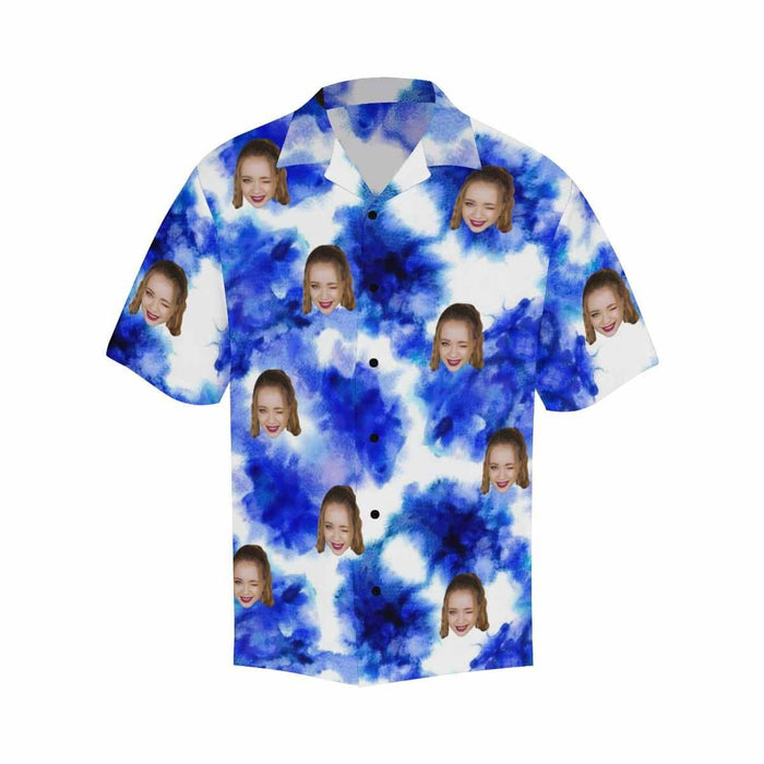 Custom Face Blue&White Style Men's All Over Print Hawaiian Shirt