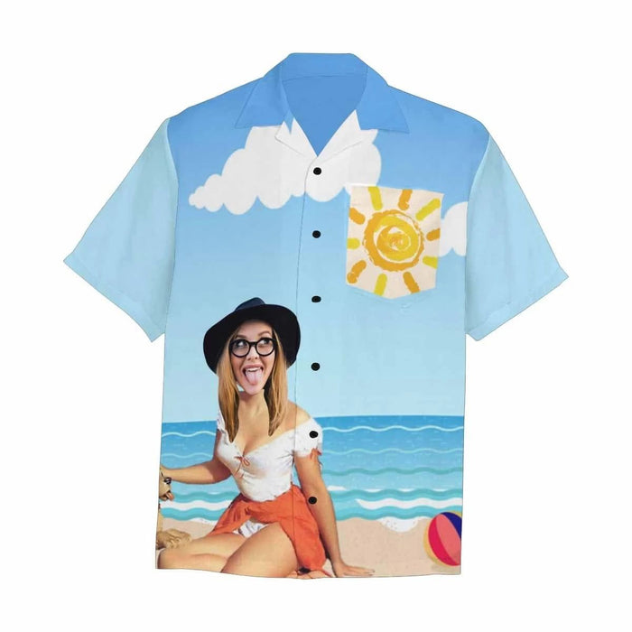 Custom Face Beach Men's All Over Print Hawaiian Shirt With Chest Pocket