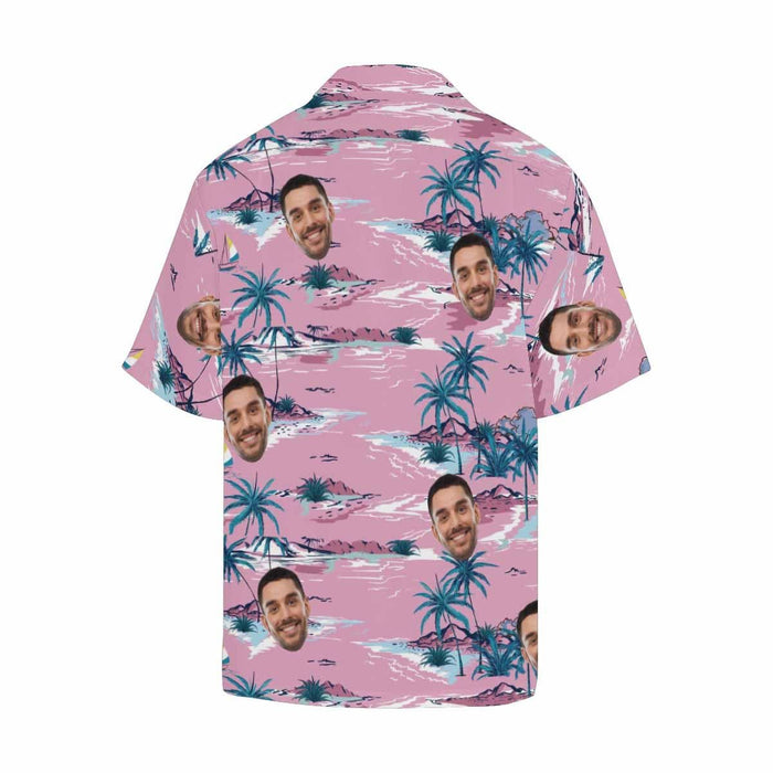Custom Face Trees Pink Men's All Over Print Hawaiian Shirt