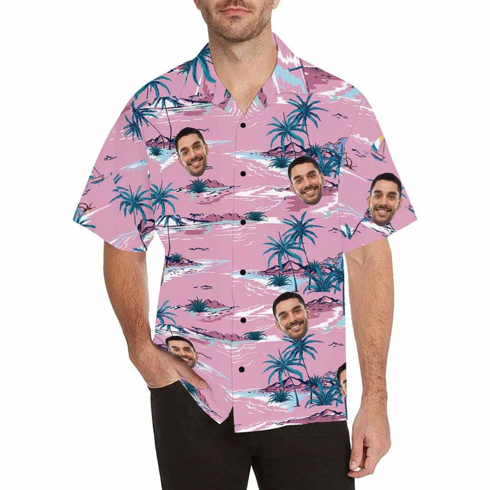 Custom Face Trees Pink Men's All Over Print Hawaiian Shirt