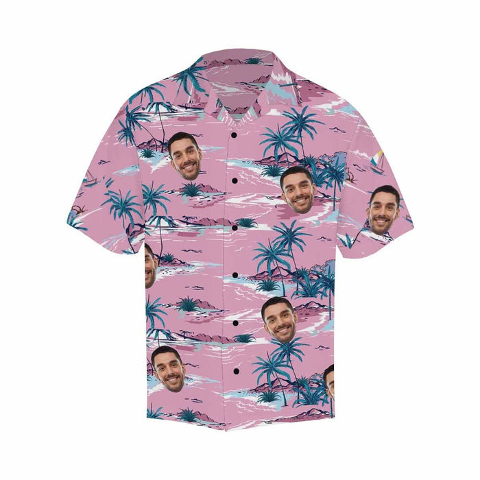 Custom Face Trees Pink Men's All Over Print Hawaiian Shirt