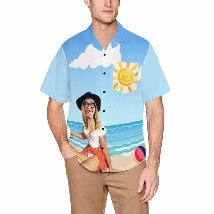 Custom Face Beach Men's All Over Print Hawaiian Shirt With Chest Pocket