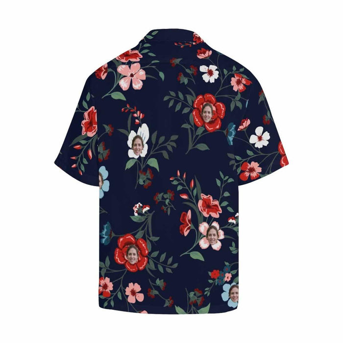 Custom Face Colorful Flowers Men's All Over Print Hawaiian Shirt
