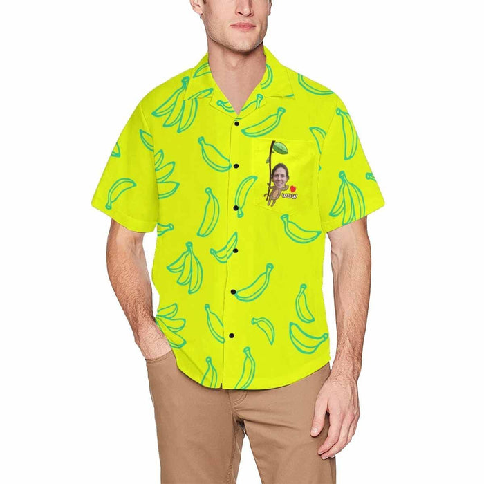 Custom Face Cute Monkey Men's All Over Print Hawaiian Shirt With Chest Pocket