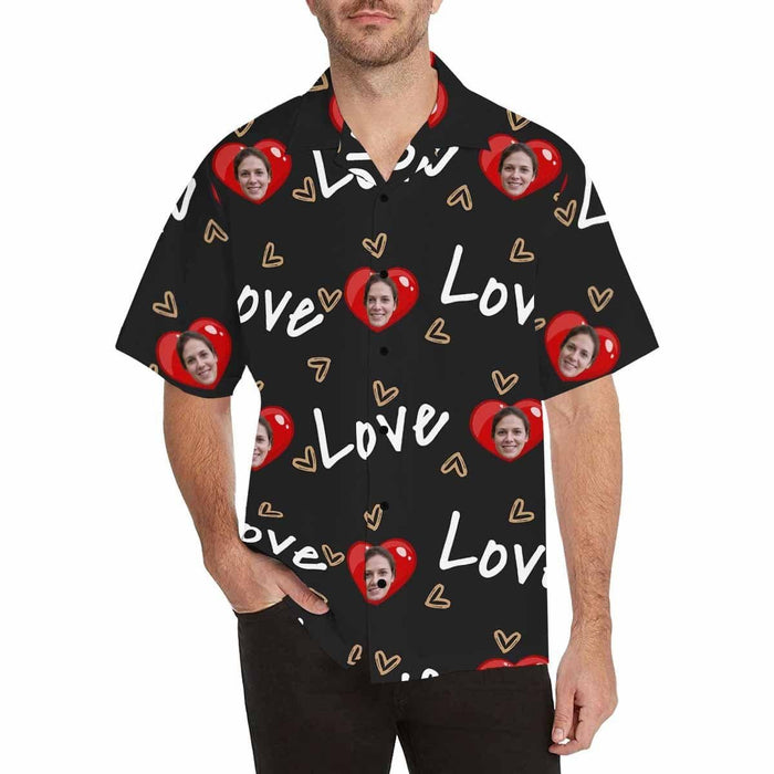 Custom Face Love Heart Black Men's All Over Print Hawaiian Shirt
