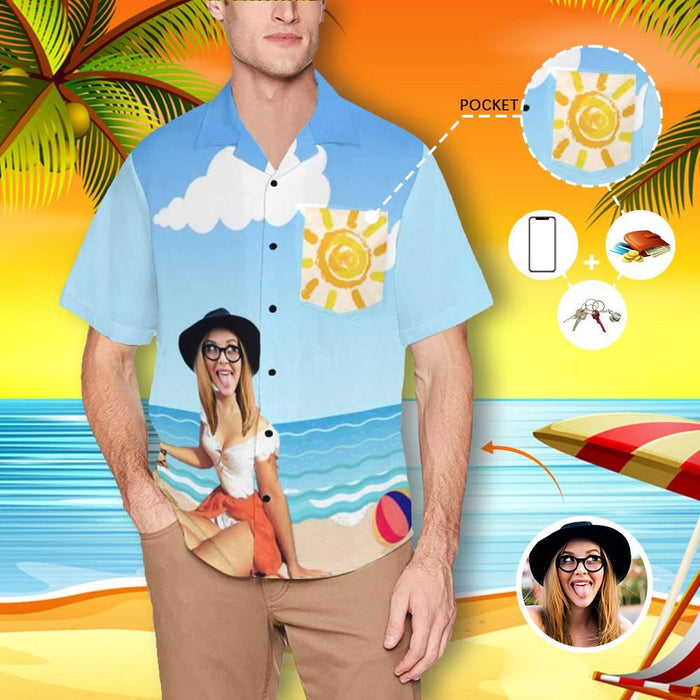 Custom Face Beach Men's All Over Print Hawaiian Shirt With Chest Pocket