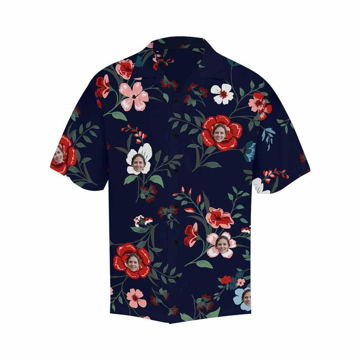 Custom Face Colorful Flowers Men's All Over Print Hawaiian Shirt