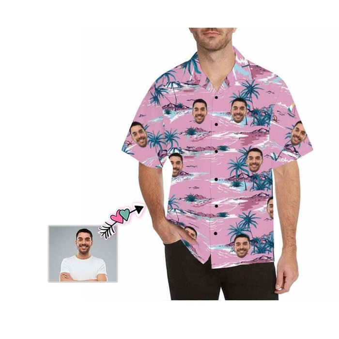 Custom Face Trees Pink Men's All Over Print Hawaiian Shirt