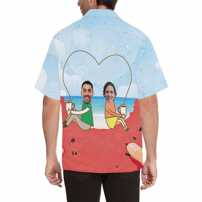 Custom Face Love Couple Men's All Over Print Hawaiian Shirt